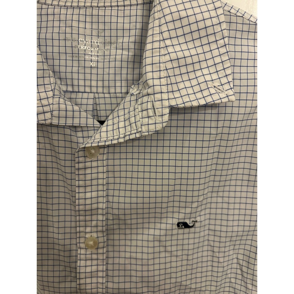 Vineyard Vines Boys XL Performance‎ Whale Shirt Blue White Check Button k7147